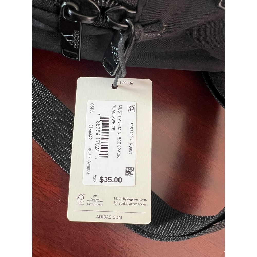 Adidas Must Have Mini Backpack Black White Nylon Small Bag IR0854 New With Tags - Picture 3 of 7